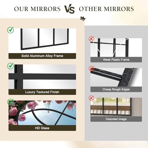 Image of Arched Window pane Full Length Mirror 30 inchx71 inch, Full Body Standing Mirror, Window Shaped Farmhouse Style with Aluminum Frame, Decor Wall Mirrors for Living Room, Courtyard, Bedroom, Entryway, Black