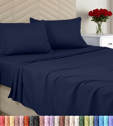 Utopia Bedding Full Sheet Set, Soft Microfiber 4 Piece Bed Sheets with 15" Deep Pocket - Easy Care Brushed Microfiber (Full, Navy)