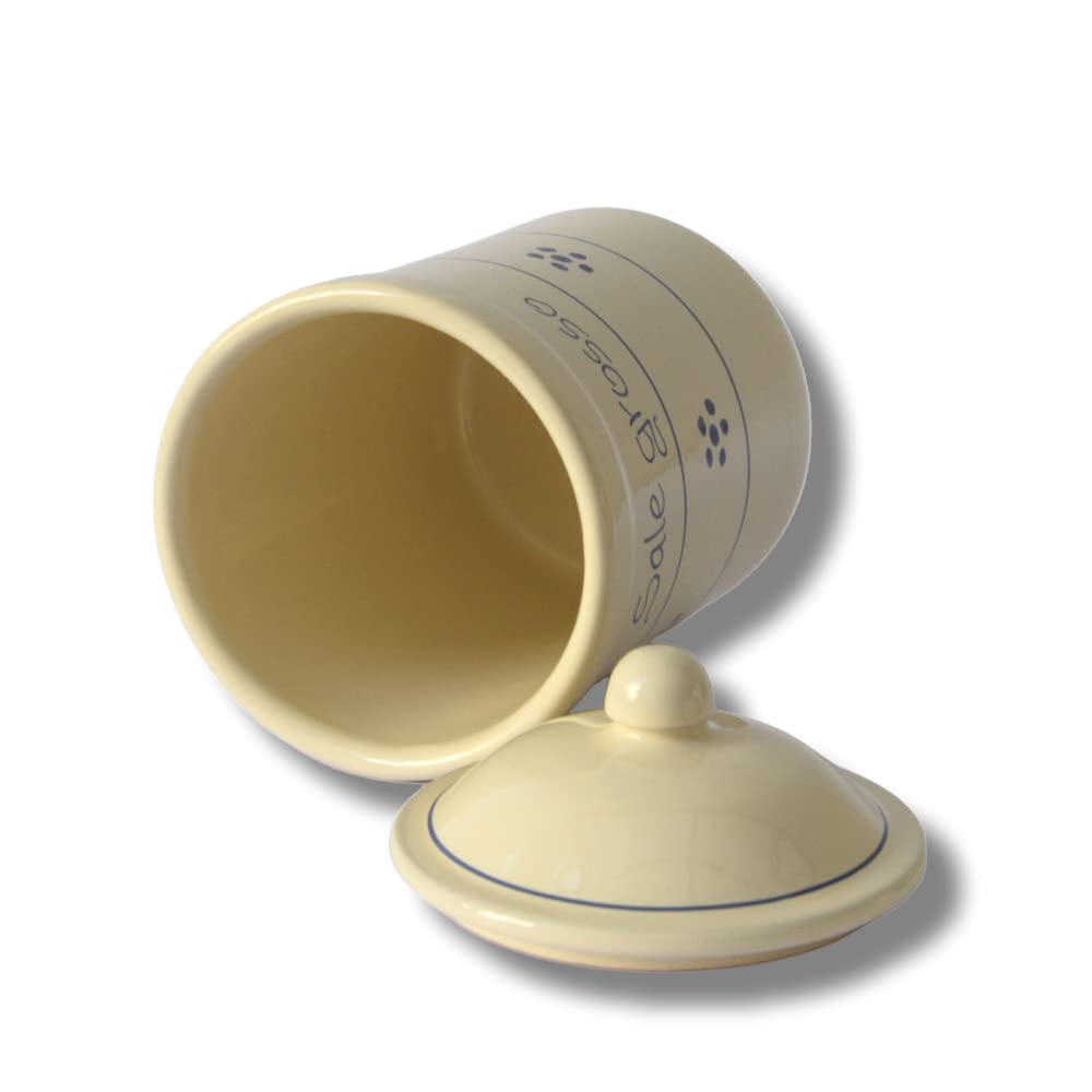 Colì Set Barattoli Sale Fino e Grosso in Terracotta Decorata, Barattolo Sale con Coperchio, Porta Sale, Barattolo Da Cucina Stelle