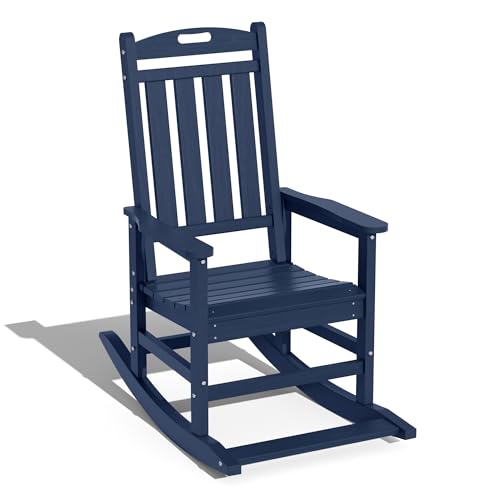 LOUNZY Outdoor Rocking Chair with Footboards Set of 5, HDPE Rocking Chair Patio Porch Rocker with 380lbs Support for Adult, Navy Set of 5 Navy