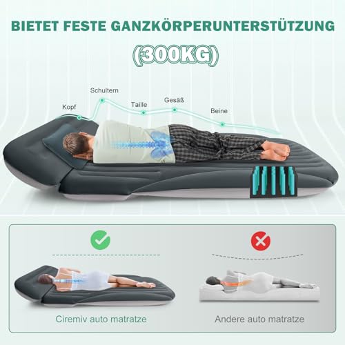 Ciremiv Car Auto Matratze mit dem Umfassendsten Auto Camping Schlafzubehör,Auslaufsichere, Bequeme, Langlebige Auto Luftmatratze,Luftbetten with Luftpumpe, für SUV Minivan MPV Road Trip Dachzelt