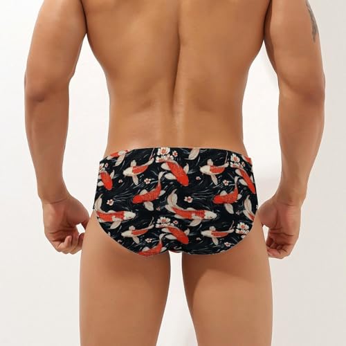 Fish Japanese Florals Printed Swim Briefs for Men Sexy Bikini Swimwear Elastic Beach Trunks Bathing Suit3
