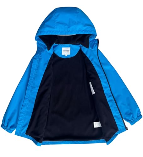 Image of Boys Girls Rain Jackets Waterproof Hooded Fleece Raincoats Lightweight Windbreakers for Kids