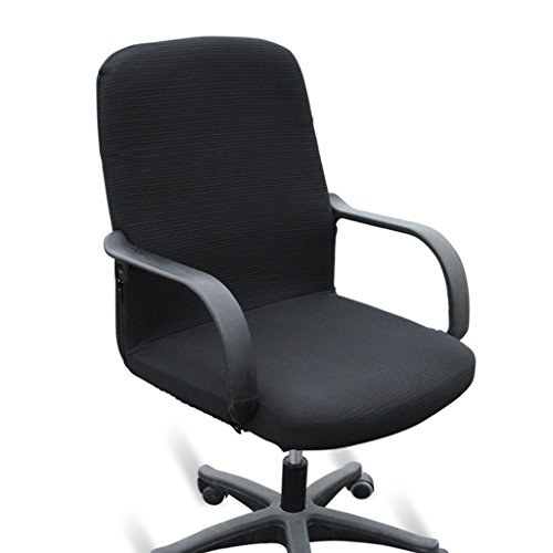 BTSKY Office Computer Chair Covers Stretchy- Polyester Desk Chair/Rotating Chair Cover Black (Medium)