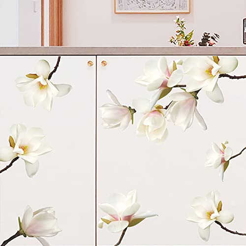 Runtoo 3D White Flower Wall Stickers Magnolia Floral Wall Art Decals for Girls Bedroom Living Room Wall Decor - Image 3
