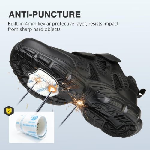 Image of Hogent Steel Toe Shoes for Men Women, Wide & Non-Slip Work Shoes | Indestructible Comfortable Safety Sneakers, Lightweight Breathable Construction Shoes, Puncture Proof Ergonomic Design