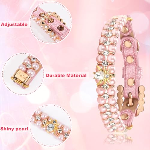Image of HOWWFALY Dog Cat Pearl Collars with Spider Crystal Rhinestone PU Leather Collars Necklace Adjustable Collar Dog Chain Cat White Pearl Pet Collar for Small Medium Pets