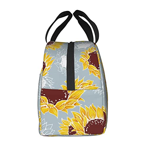 Kxzoylm Sunflower Lunch Bag Reusable Yellow Sunflower Lunch Box 8.5 X 5 X 8 Inch Floral Insulated Lunch Bag With Front Pocket Portable Cooler Tote Bag For School Office Work Picnic Beach #TOP2