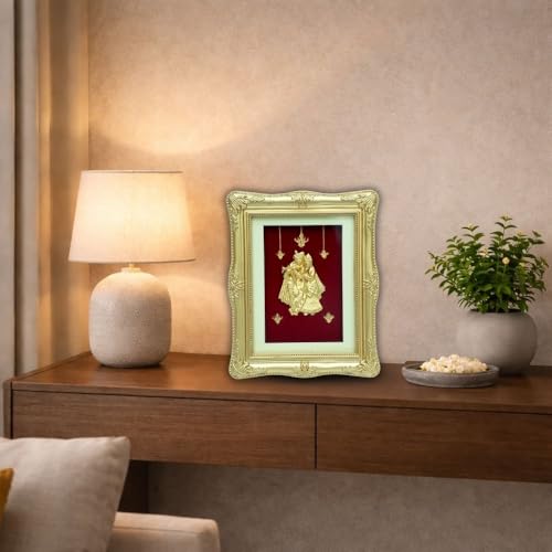 Image of Radha Krishna 24kt Gold Foil Decorative Table Top | Divine Love Artwork for Home, Office & Temple | Spiritual Gift for Housewarming, Festivals, Marriage & Religious Events (7.5 cm x 9 cm)