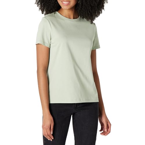 Amazon Essentials Women's Regular Fit 100% Cotton Crewneck Short Sleeve T-Shirt, Sage Green, XX-Small