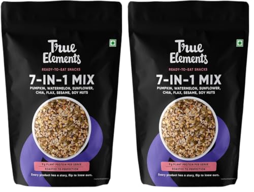 Image of True Elements Seeds Mix - 7 in 1 Super Seeds & Nut Mix 500g - (Roasted Pumpkin, Watermelon, Sunflower, Flax | Sesame | Chia and Soynuts) - Diet Snacks (Pack of 2)