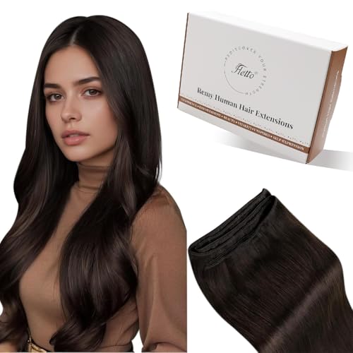 Hetto Extension Cheveux Naturel Tissage – Brun Fonce – Cheveux Humains Remy – Tete Complete Weft Sew-in – Longueur & Volume 80g 35cm