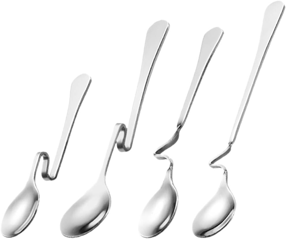 Serving Spoons Stainless Steel 4pcs Hanging Coffee Spoons, Bending Handle Jam s Stainless Steel Honey s Dessert s for Tea Coffee Dessert, 4 Size