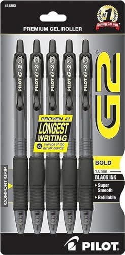 PILOT G2 Premium Gel Pens, Bold Point 1.0mm, Black Ink, 5-Pack - image 1