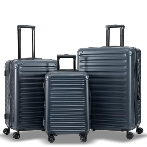 3 Piece Hardshell Luggage Set with Spinner Wheel, Checked Luggage Set with TSA Lock for Men Women Travel, Lightweight, Expandable (20in/24in/28in) (Navy Blue)