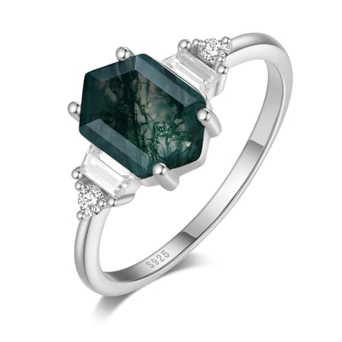Natural Moss Agate Ring 925 Sterling Silver Engagement Promise Rings for Women Birthday Jewelry Gift