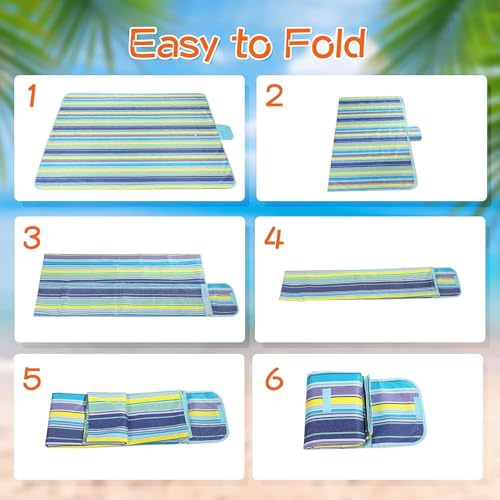 Image of Beach Blanket Outdoor Picnic Blankets Mat 80 inchx60 inch Extra Large Waterproof Sand Proof Camping Blanket Lightweight Folding Portable Travel Blanket for Family Park Beach Grass(Sky)