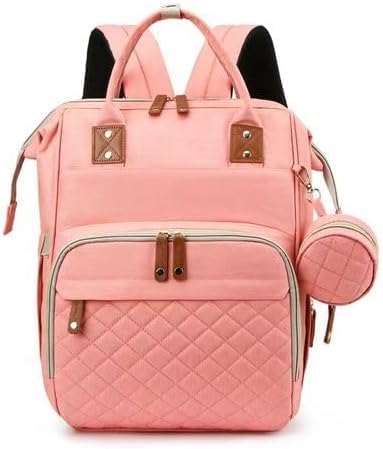 Multi-functional Retractable baby diaper bag & Bed with charging slot - Pink