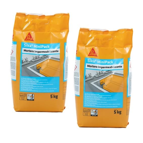 Sika MiniPack Mortero Impermeabilizante, para la impermeabilización y protección de cimentaciones, sótanos, fosos de ascensor y muros enterrados, Gris, 5 kg (Paquete de 2)