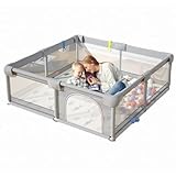 150×180×68cm Cercadinho para Bebe Para Bebês e Crianças Pequenas Chiqueirinho Bebe Para Internos & Externos Cercadinho de Segurança Resistente Para Bebês com Malha Macia e Respirável