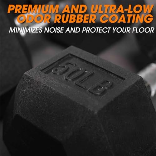 Image of Mikolo Dumbbell Sets with Rack, Rubber Hex Dumbbells, Multiple Choices in 160 /200 /380 /450 /550LB, Hand Weights with Chrome Handle for Strength Training