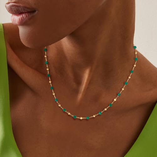 Fettero Dainty Beads Choker Neckces for Women - 14K Gold Plated Beaded Necklace Summer Beach Choker Boho Gold Necklace for Women Jewelry