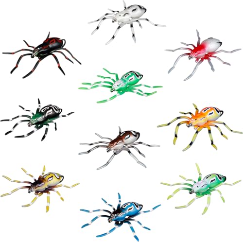 EHERDM 10Pcs Soft Spider Baits Topwater Floating Fishing Lures Multiple Colors Lightweight Swimbait for Freshwater Bass Pike Trout