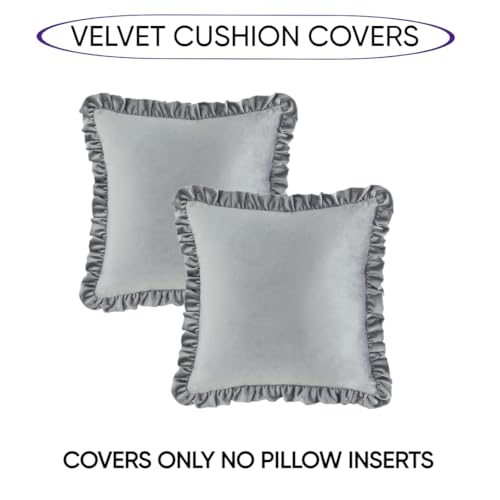Image of Amazon Brand - Umi Velvet Silver 16x16 Pillow Covers, Set of 2 Decorative Ruffle Cushoin Pillow Covers for Sofa Couch