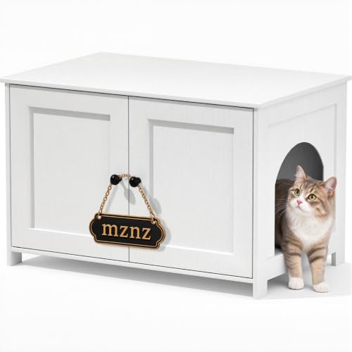 MZNZ Hidden Cat Litter Box Enclosure Furniture, Large, White