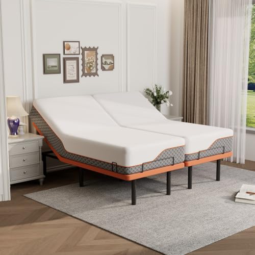 ESHINE Split King Adjustable Bed Frame with 12" Mattress, Wireless Remote
