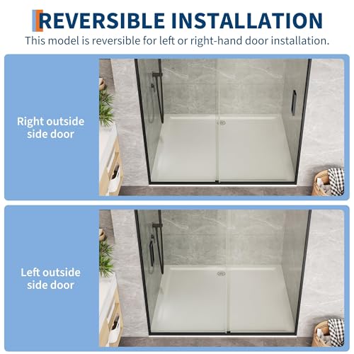 Image of Framed Bypass Shower Door 44-48 inch Wx72 inch H, Aluminum Structure with Dual Sliding Panels, 6mm Coated Tempered Glass, Matte Black Finish, Space-Saving Easy-Glide Bathroom Door