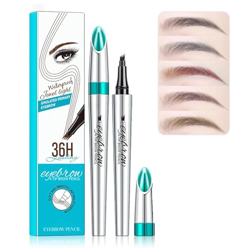Eyebrow Pencil,3D Waterproof Microblading Eyebrow Pen 4 Fork Tip Tattoo Pencil,Waterproof Eye Brown Makeup Long-Lasting Eyebrow Pencil Stay on All Day (1PCS,Dark brown)