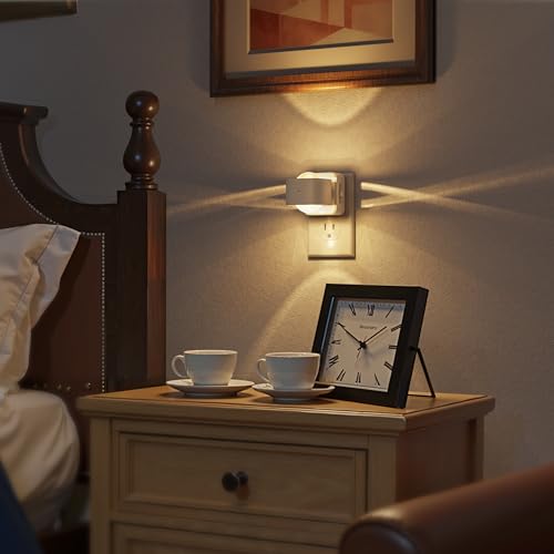 Image of Briignite Night Light Projector, LED Night Lights Plug into Wall, 180 Rotating Night Light for Kids, Dusk to Dawn Sensor, 0-150LM Dimmable, Warm White Ambient Lighting for Bathroom, Gifts, White