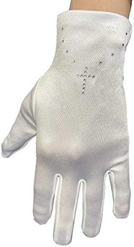 Vista 3 de Guantes de Primera Comunión Rosa Princesa para Niñas Diseño Cruz Rhinestone para Primera Comunión