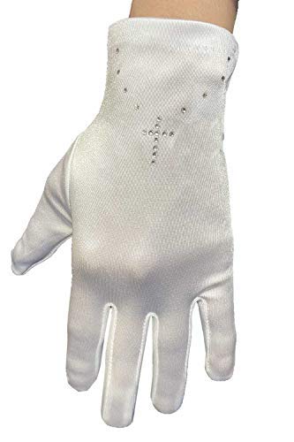 Pink Princess First Communion Gloves for Girls - Rhinestone Cross Design for 1st Holy Communion3