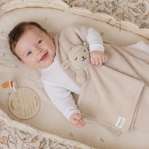 Image of Baby Gift Set - Organic Cotton Newborn Blanket Essentials, Thoughtful Baby Shower & New Baby Gift for Boys & Girls (Lovey - Sheep - Oatmeal)