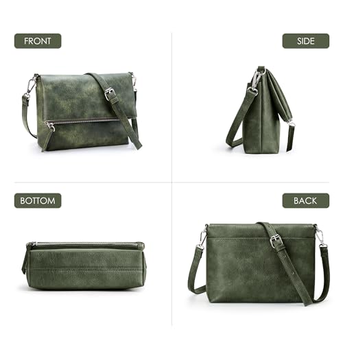 Image of KALIDI Vintage Vegan Leather Crossbody Bag PU Shoulder Bag Handbag Multiple Pockets Adjustable Removable Strap Women