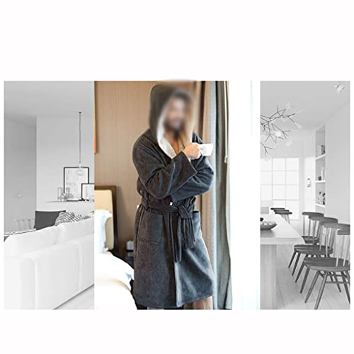 JATDHY Dark Gray Cashmere Winter Bathrobe Men's Flannel Hooded Tie Men's Thick Warm3