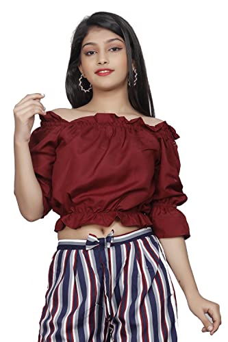 Image of Girls Printed Floral Designer Top & Palazzo Set | Stylish Crop Top and Trouser for Kids girls | 2-Piece Outfit for Girls Age 4-16 Years