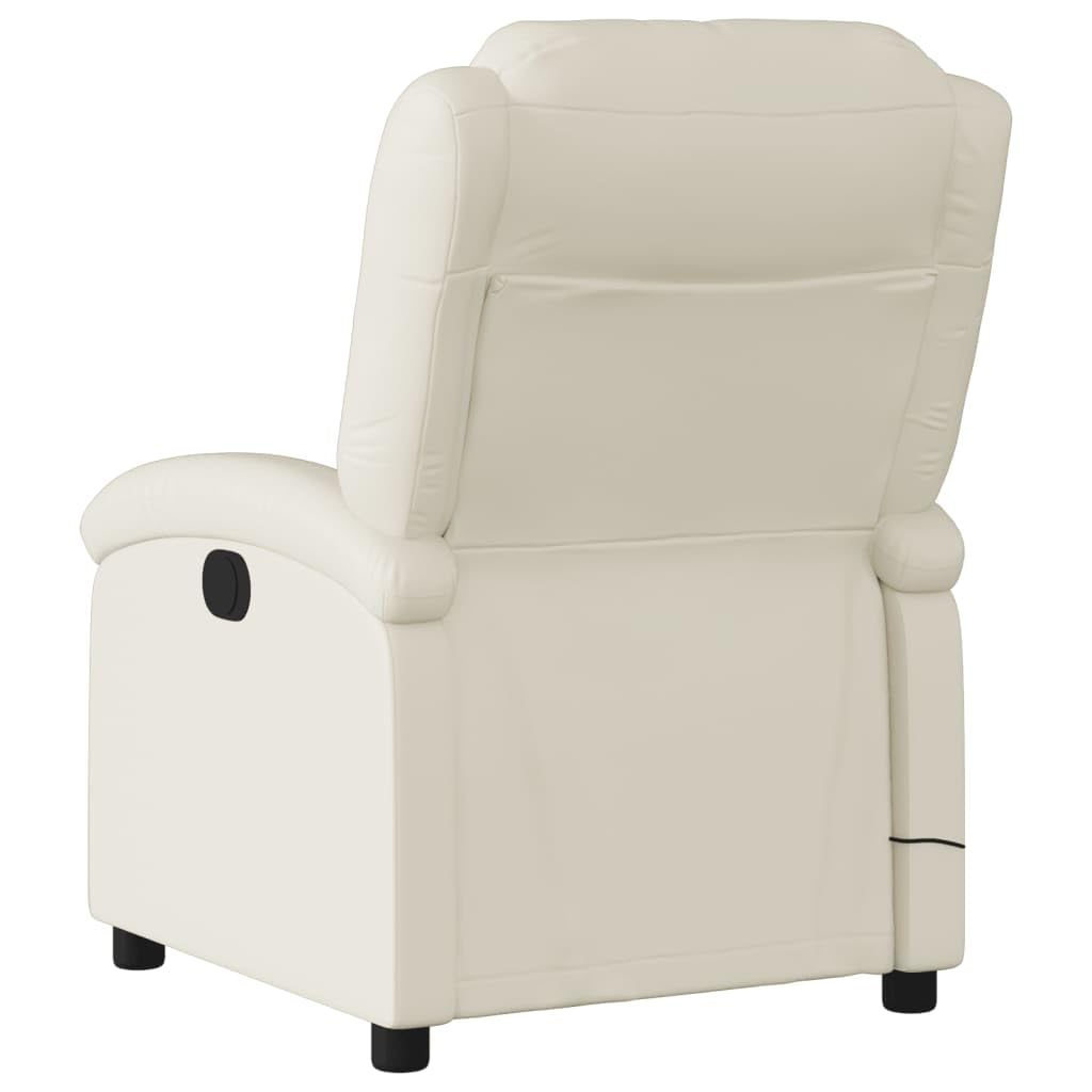 Massagesessel elektrisch in Creme Kunstleder mit 6-Punkt-Vibrationsmassage, Verstellbarer Rückenlehne und Fußstütze, Holz-Metall-Gestell, ergonomischer Sessel mit Seitentasche