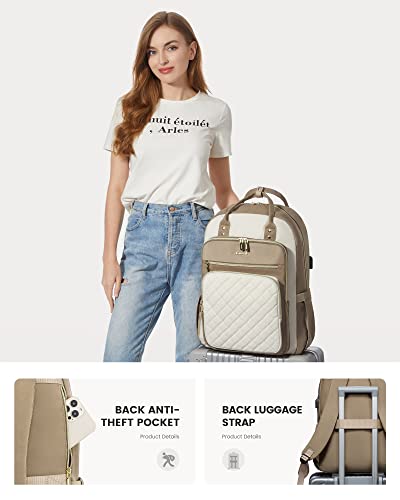 Image of LOVEVOOK Laptop Backpack Purse for Women, 17 inch Laptop Bag with USB Port, Water Resistant Lightweight Daypacks for College Travel Work Business, Nurse Teacher Computer Bags, Khaki Beige