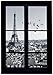 Produktbild GoGoVolt Adhesive Wallpaper 3D-Fenstereffekt mit Blick auf den Eiffelturm. Paris in Schwarz und Weiß, um die Wand zu schmücken. 70 x 50 cm