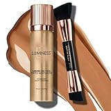 LUMINESS Airbrush Veil Tinted Moisturizer with Buffing Brush, Tan 100 - Lightweight, Hydrating & Skin-Plumping Face Moisturizer Spray - Facial Skin Tint with Hyaluronic Acid, Ceramides & Aloe