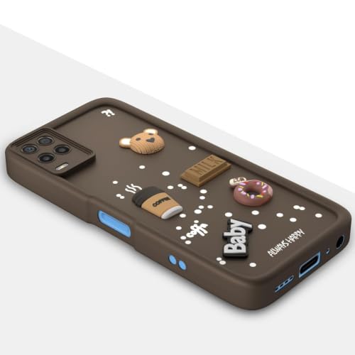 Image of Bintage Cute Fun Taddy Cartoon 3D Ball Bear Milk Donut Coffee Cup Silicon Case Full Body & Camera Protection Back Cover Compatible for Realme 8 5G - Brown