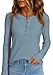PRETTYGARDEN Women Long Sleeve Waffle Knit Shirts 2026 Fall Casual Button V Neck Loose Henley Tops Basic Tees Winter Clothes (Dusty Blue,Large)