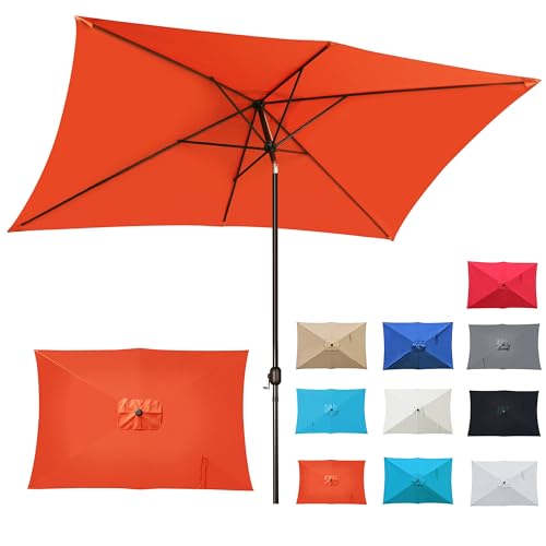 Blissun Rectangular Patio Umbrella, Table Market Umbrella with Tilt and Crank, Outdoor Umbrella for Garden, Deck, Backyard, Pool and Beach