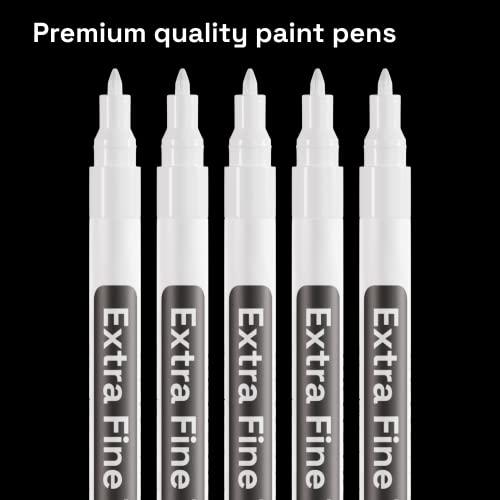 Artistro WAEF0005-01-OW-CN 5 White Paint Pen For Rock Painting, Stone, Ceramic, Glass, Wood, Tire, Fabric, Metal, Canvas. Set Of 5 Acrylic Paint White Marker Water-Based Extra-Fine Tip thumb #2