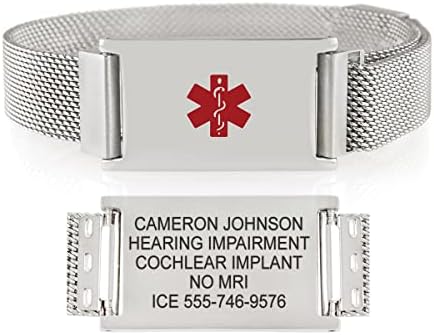 Medical Alert Bracelets for Women and Men, Fully Size Adjustable, Brushed Sandstone and Silver Custom Engraved ID Plate, Easy On and Off Magnetic Closure, Free Engraving, 1 Year Free Warranty, Lauren's Hope Medical ID (Silver)