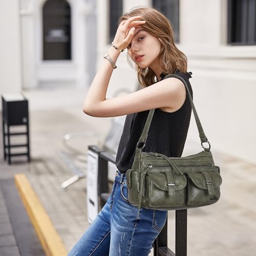 Image of Angel Kiss Hobo Purses for Women Crossbody Shoulder Bag Ladies Multi Pocket Handbags with Adjustable Shoulder Strap | Soft Vegan Leather