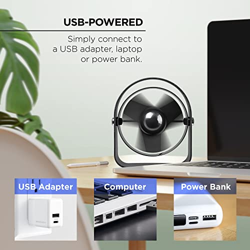 Merkury Innovations Windmill Personal Desktop Or Table Top Fan, Usb Powered, Mini Soft-Bladed Fan, Three Speeds, Quiet Operation Design Safe For Kids, Black #TOP7